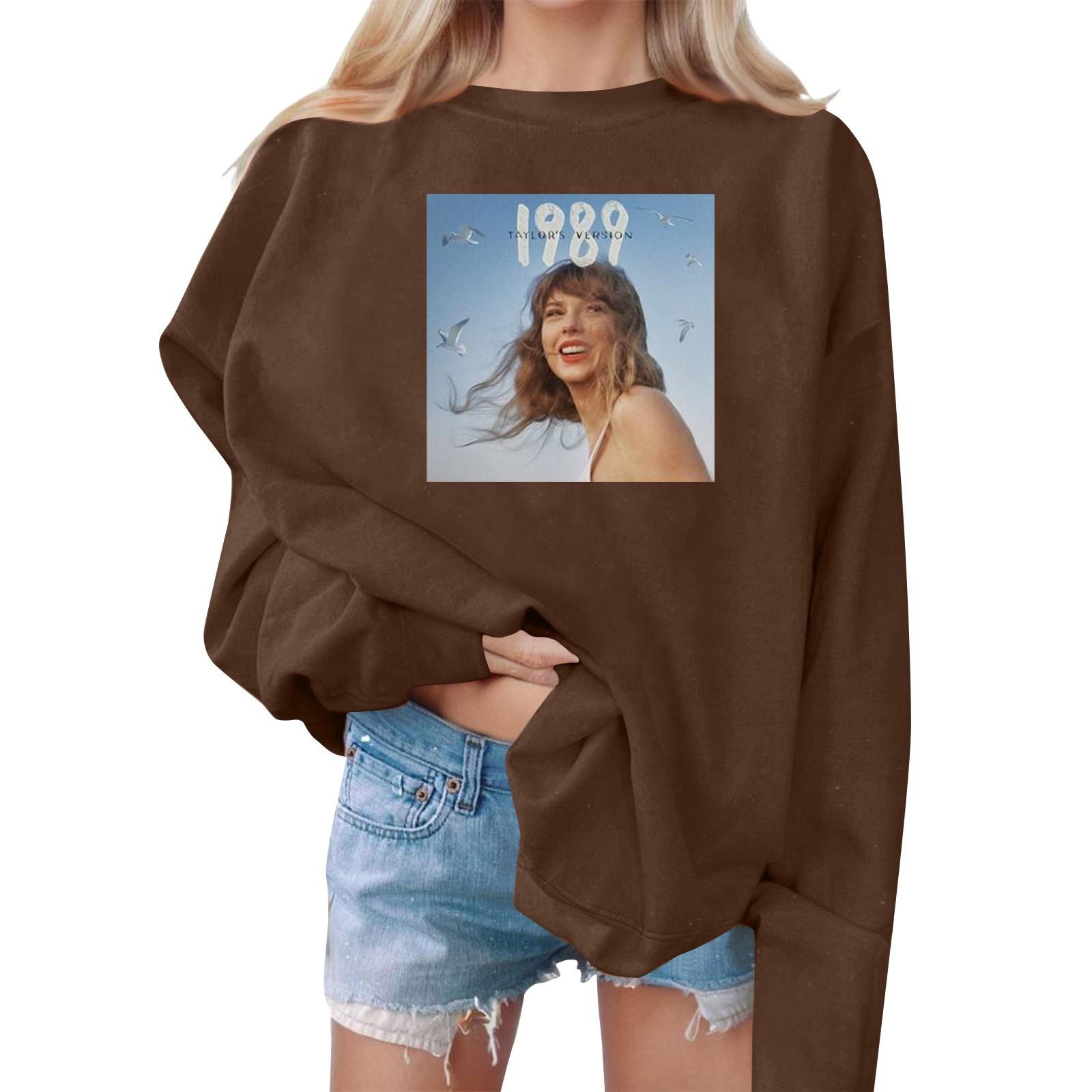 

Women Winter Tops Women s Long Sleeve Sweatshirt Casual Crewneck Loose Fit Pollover Tops M кавовий