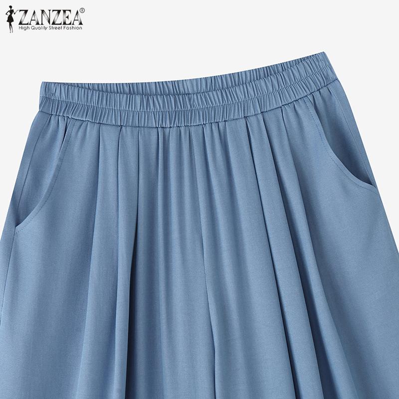 ZANZEA Women Summer Elastic Waist Loose Summer Casual Pants