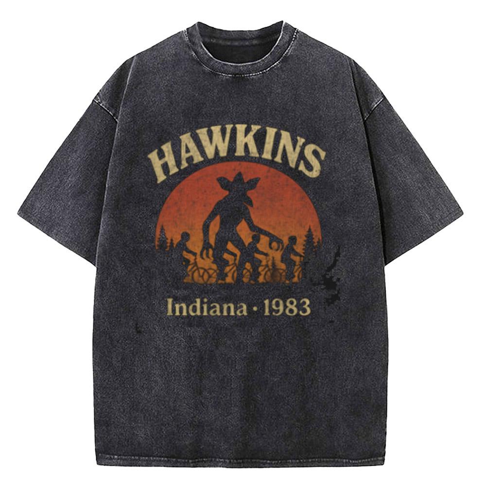 Demogorgon Hawkins Vintage Washed T Shirt Women Men Anime Cotton T Shirt Summer Harajuku Street Tops Clothing S