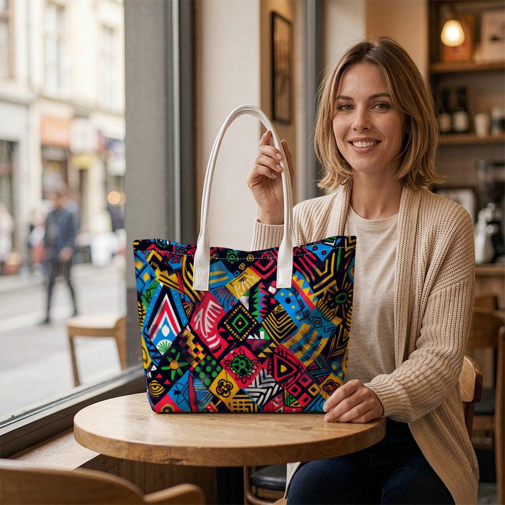 Colorful Geometric Pattern Tote Bag Fashion Casual Large Capacity Daily Ladies Shoulder Bag