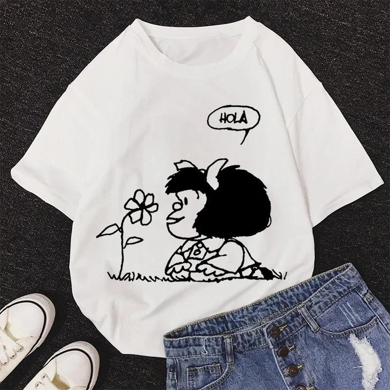 Mafalda Kawaii Graphic Print T-shirt Women Harajuku Aesthetic Pink Tops Y2k Casual Tshirt 2026 Newest Summer Fashion Female T Shirt