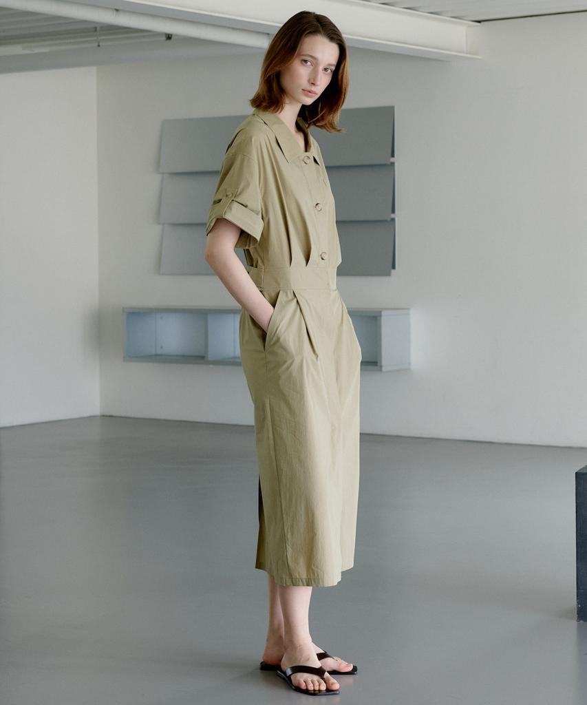 Ollibeudeollibeu Turn-Up Sleeve Shirt-Style Pintuck Dress Ow6Mo5410