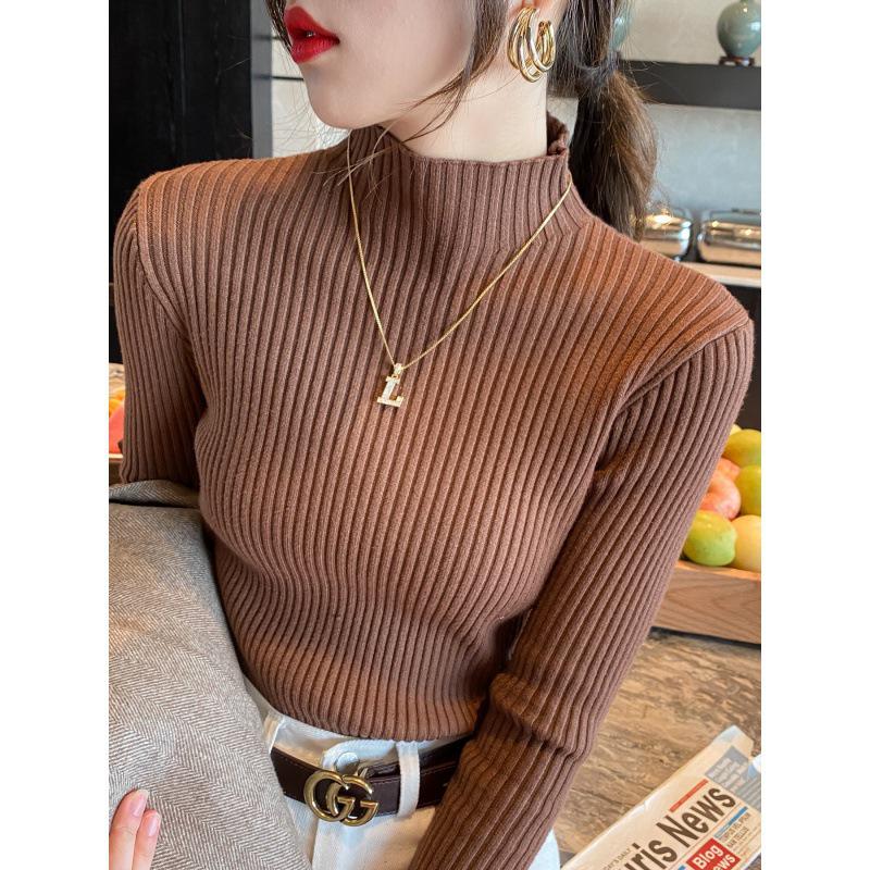 Women's White Knit Sweater: Half High Neck, Versatile Inner Wear for Autumn/Winter 2025