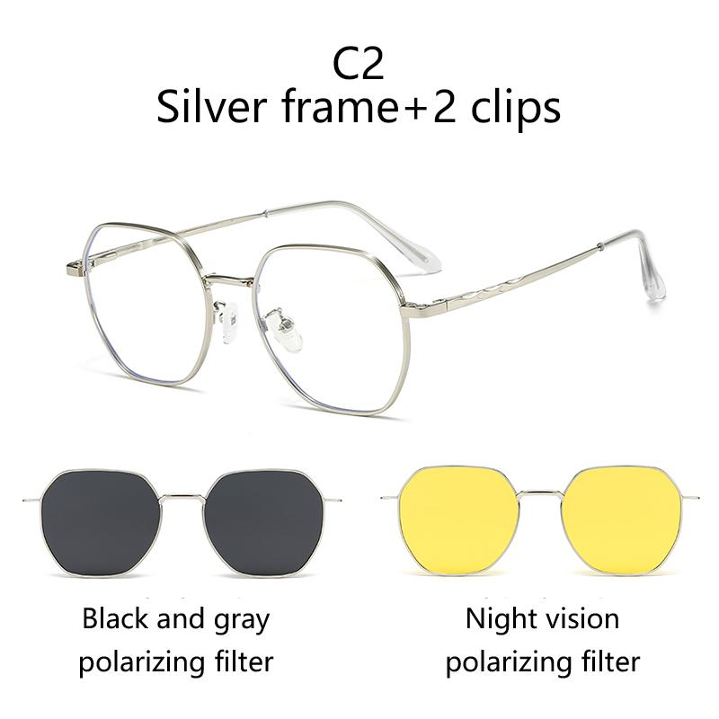 Magnetic Clip-On Glasses Irregular Frame Prescription Eyeglass Frames Polarized Clips Sunglasses Lenses Metal  Sunglasses