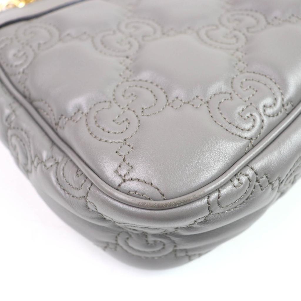 GUCCI Shoulder Bag GG Matelasse Leather 2-Way Handbag gray leather Women 735049 Used