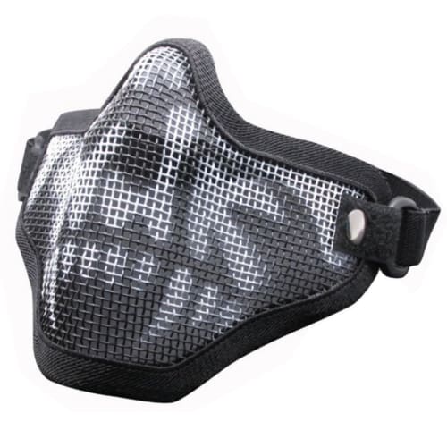 XSAJU Airsoft Face Mask, Half Mesh Mask with Metal Mesh Face Guard and Double Band (Black Skull (Double Band))