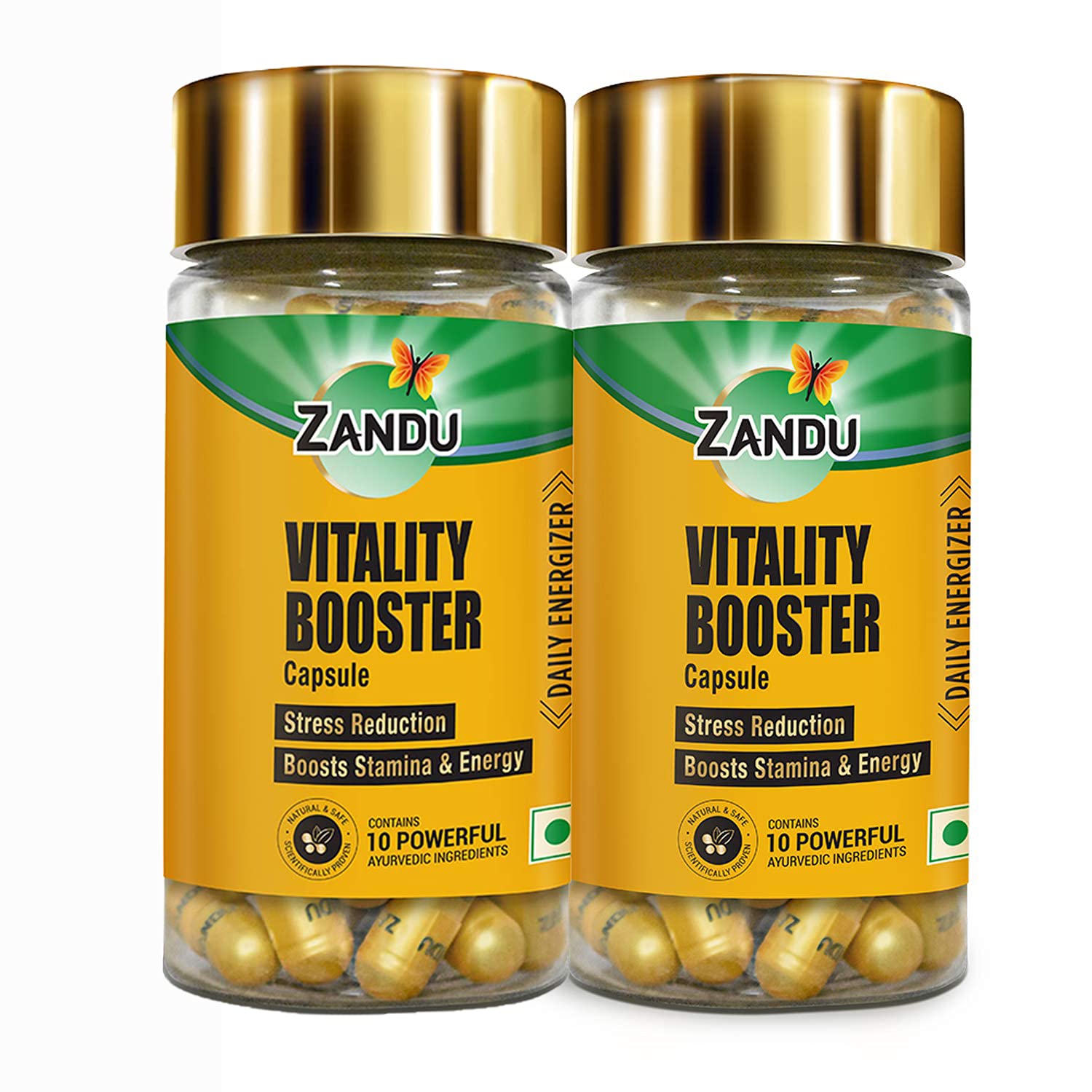 

Zandu Vitality Booster Capsules For Energy Stamina And Active Lifestyle Daily Herbal Supplement 60 Veg Capsules x Pack Of 2