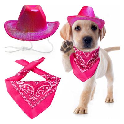 Hund Cowboy Kostüm Set Verstellbare Schnalle Atmungsaktiv Bequem zu Tragen Hut Bandana