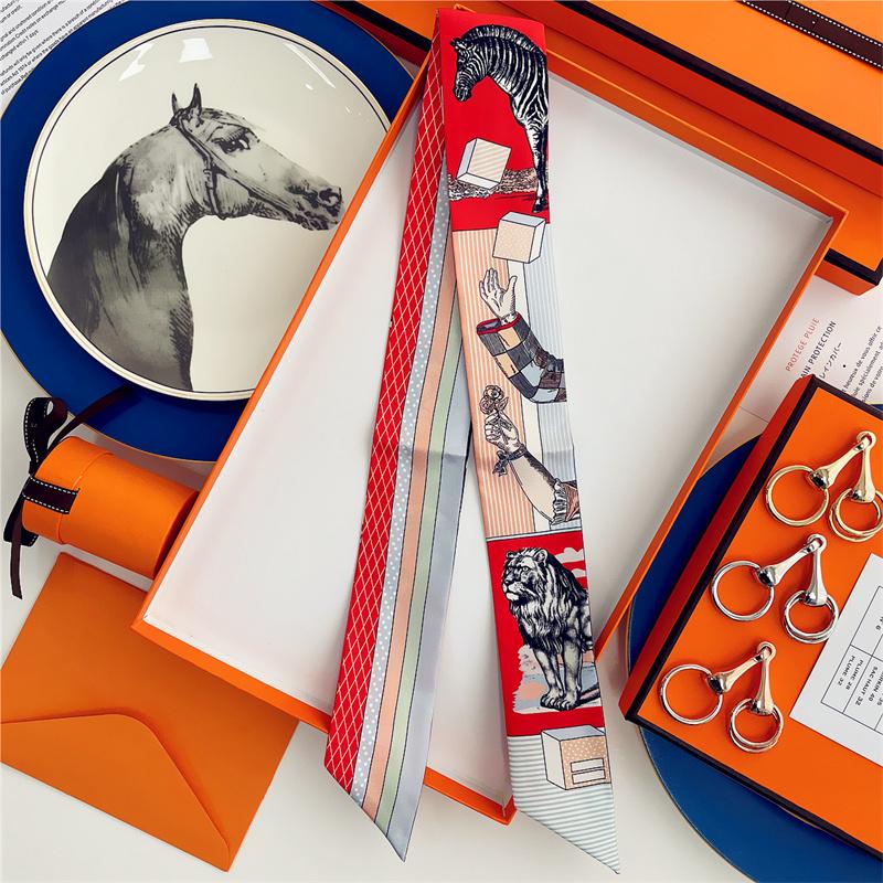 Cachecol de Seda 100% de Alta Qualidade Marca de Luxo Mulheres Faixa de Cabeça Faixa de Cabelo Foulard Gravata Lenço de Pescoço Cachecóis Skinny Acessórios