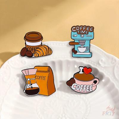 4Pcs/Set Enjoy The Coffee Time Brooches - Doodle Enamel Backpack Button Pins Badges