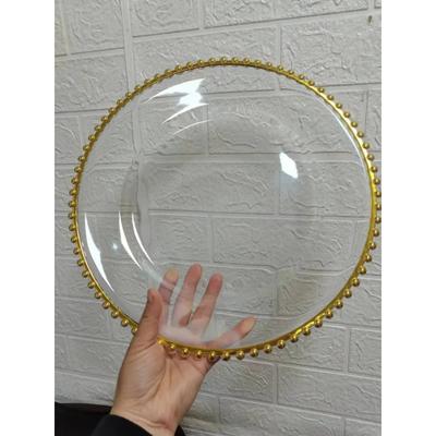 4 piezas Platos de Carga de Plástico Transparente con Borde de Cuentas Doradas Plato de Servicio Decorativo Acrílico
