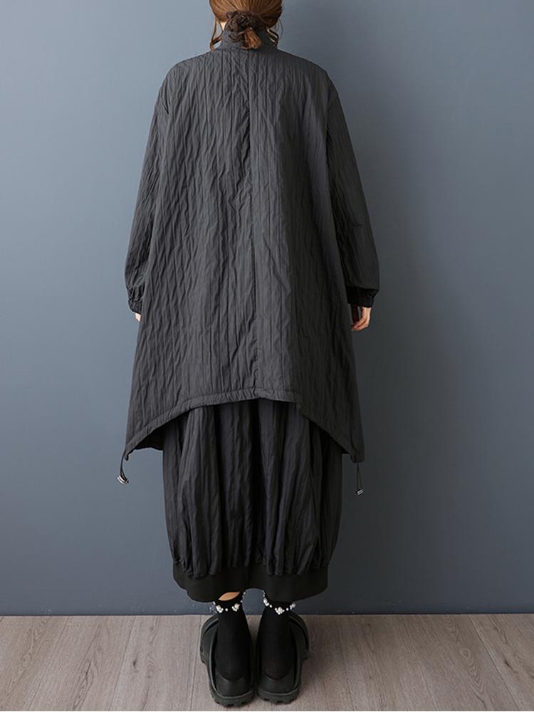 XITAO Pleated Loose Zipper Stand Collar Irregular Coat Skirt Two Pieces Sets GJ1246