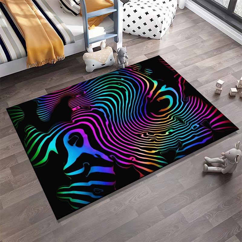 Psychedelic Rainbow Line Art Carpet with Black Background Design Suitable for use as an anti-slip for living room bedroom sofas