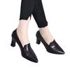 New Women's Pointed-toe Thick-heeled Versatile Basic Open-toe Leather Shoes, Single Shoes