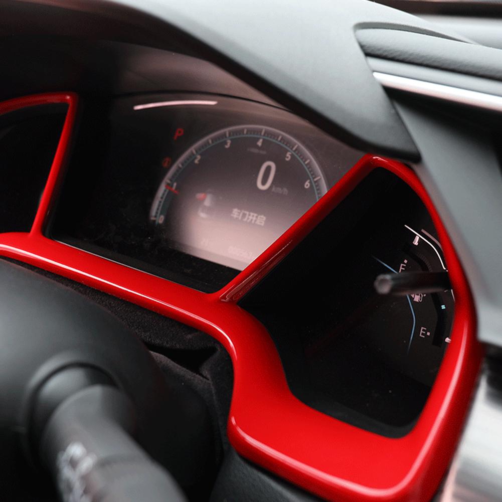 Car Dashboard Decorative Frame Dial Rings Trim Car Decor Interior Decal for Honda Civic 10th 2016 2017 2018 Red & Crabon Fiber