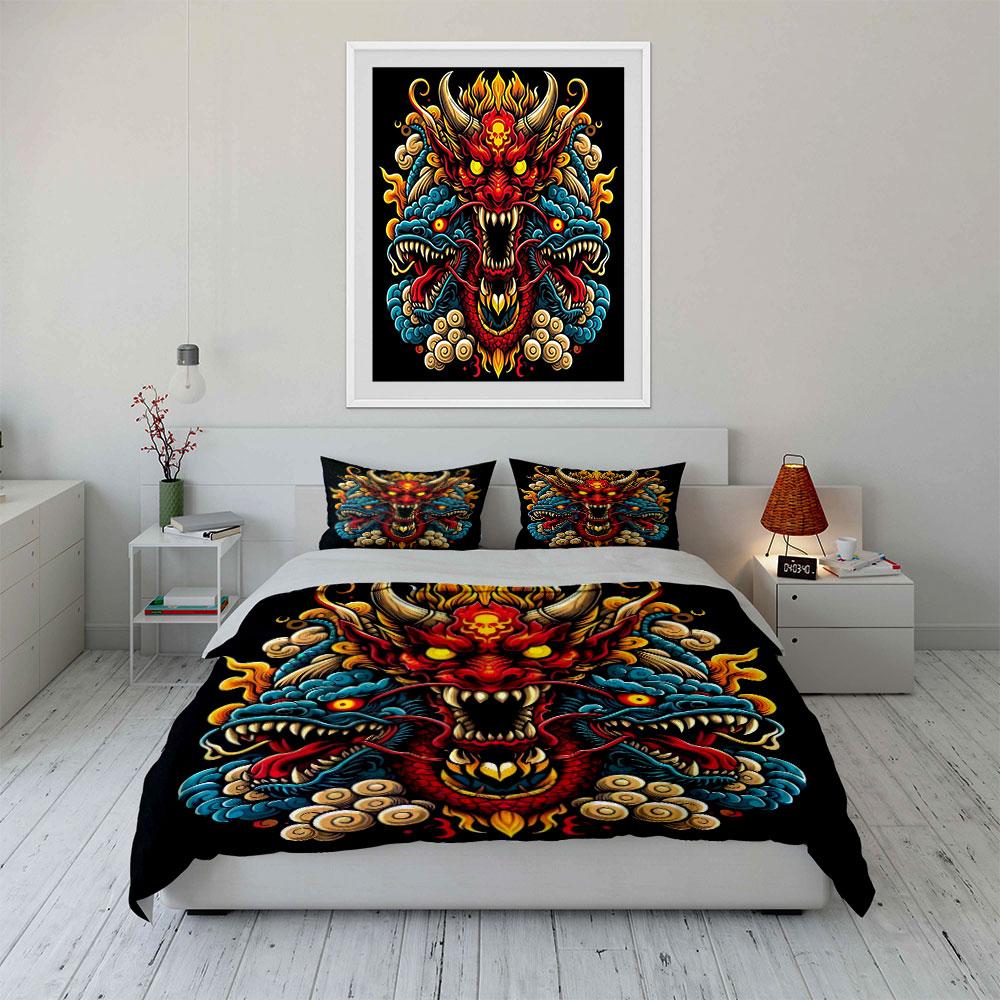 "Dragon Demon Art Decor Set" Bedding Set with 1 Duvet Cover 2 Pillowcases Single Double King Queen Gift
