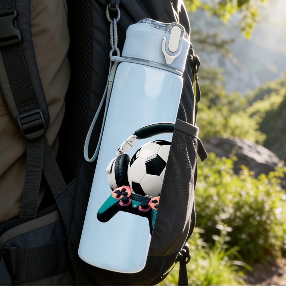 1PC Cute Soccer Ball Cartoon 750ml Color Plastic Sports Water Bottle Leakproof Flip Straw Lid Suitable for Sports Office Home Use