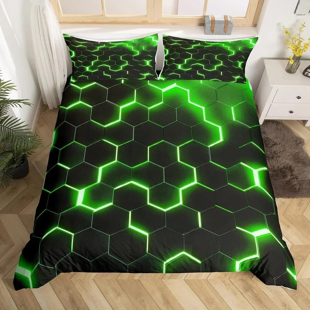 Geometric Duvet Cover Multicolor Honeycomb Hexagon Bedding Set Geometric Theme Metal Texture S