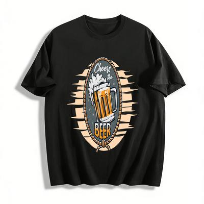 Vintage Cheers Beer Print Casual Short Sleeve Unisex Trendy Loose T-shirt Pure Cotton T-shirt