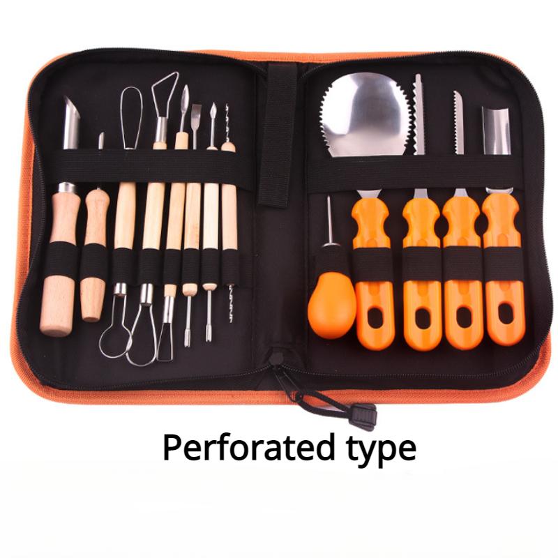 

14 шт., инструменты для резьбы по тыкве на Хэллоуин, сверхмощный набор инструментов для резьбы из нержавеющей стали с футляром для хранения 1set