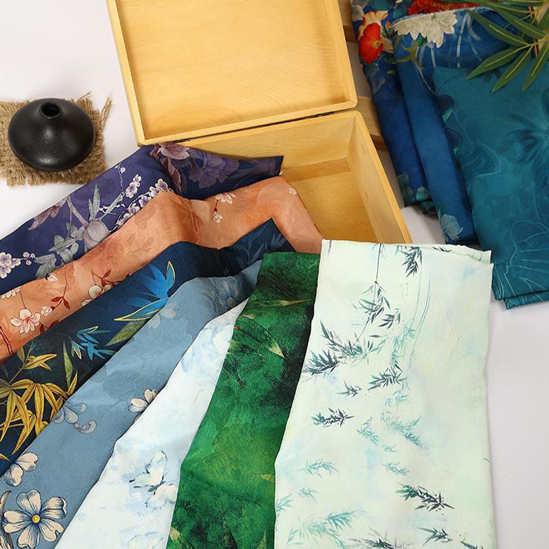 50x150cm Vintage Chinesisches Landschaftsbild Stoff Traditioneller Stil Imitation Seidengarn Satinstoff Für DIY Cheongsam Kleid