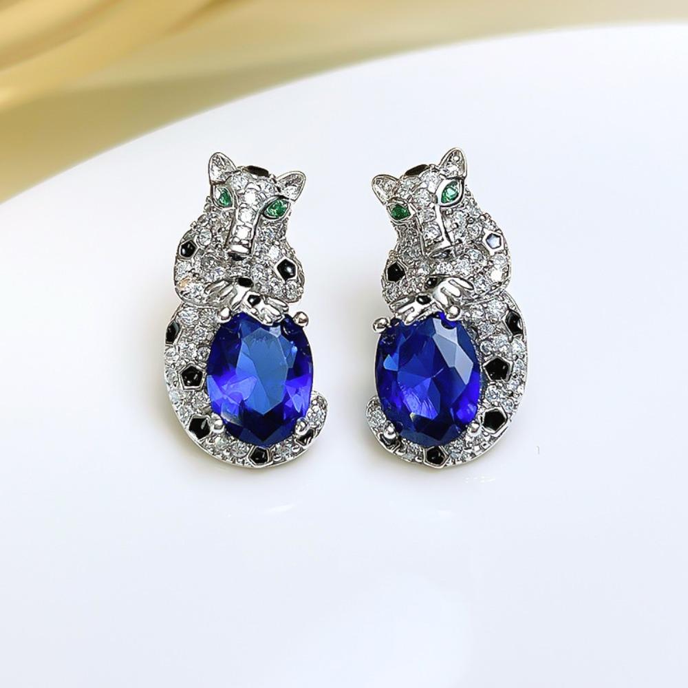 Damen Schmuckset Mode Leopard Zirkon Ohrringe Anhänger Halskette Ring Luxus Edelstein Schmuck