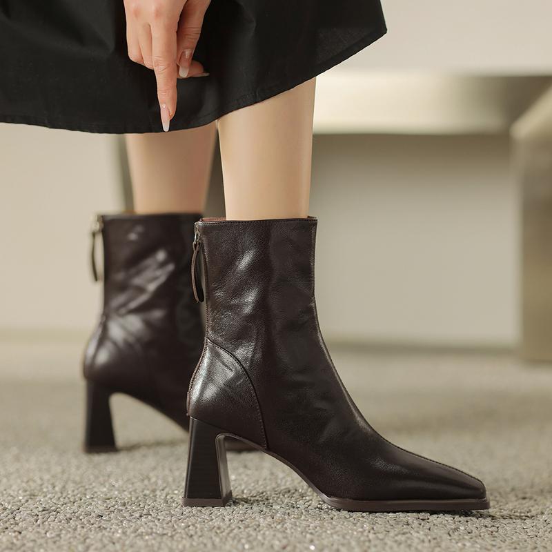 Fashion Vintage Handmade Ankle Boots Fashion 2024 Winter New Women's Boots High Heel Rear Zipper Banquet Elegant Shoes