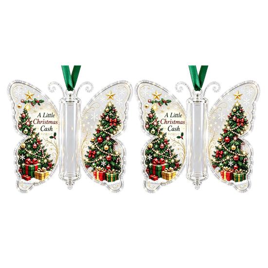 Geschenke für Familie Freunde Schmetterling Bargeldgeschenk Schmuckstück, Weihnachts-Geldhalter Hängende Dekoration mit festlichem Urlaubs-Haus-Druck, Acryl-Baum-Anhänger