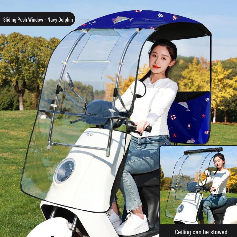 Enhanced Electric Motorcycle Canopy: Rainproof, Removable, and Windproof Umbrella