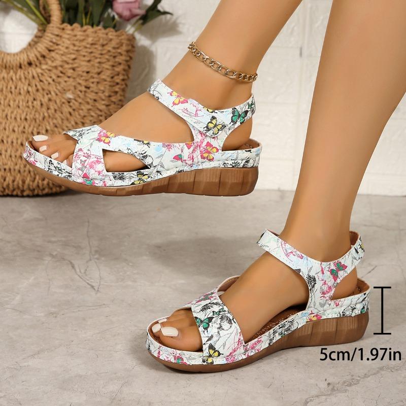 Chaussures Velcro de grande taille Sandales à semelles épaisses Talons compensés cousus pour femmes Tongs de plage