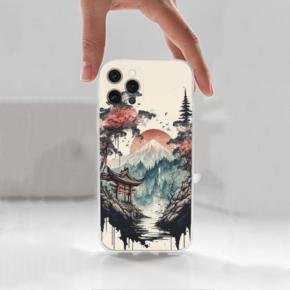 Art Style Japanese Phone For iPhone 14,13,12,11,17,16,15,Pro,X,XS,XR,SE,Max,Plus,Mini Transparent Soft Cover