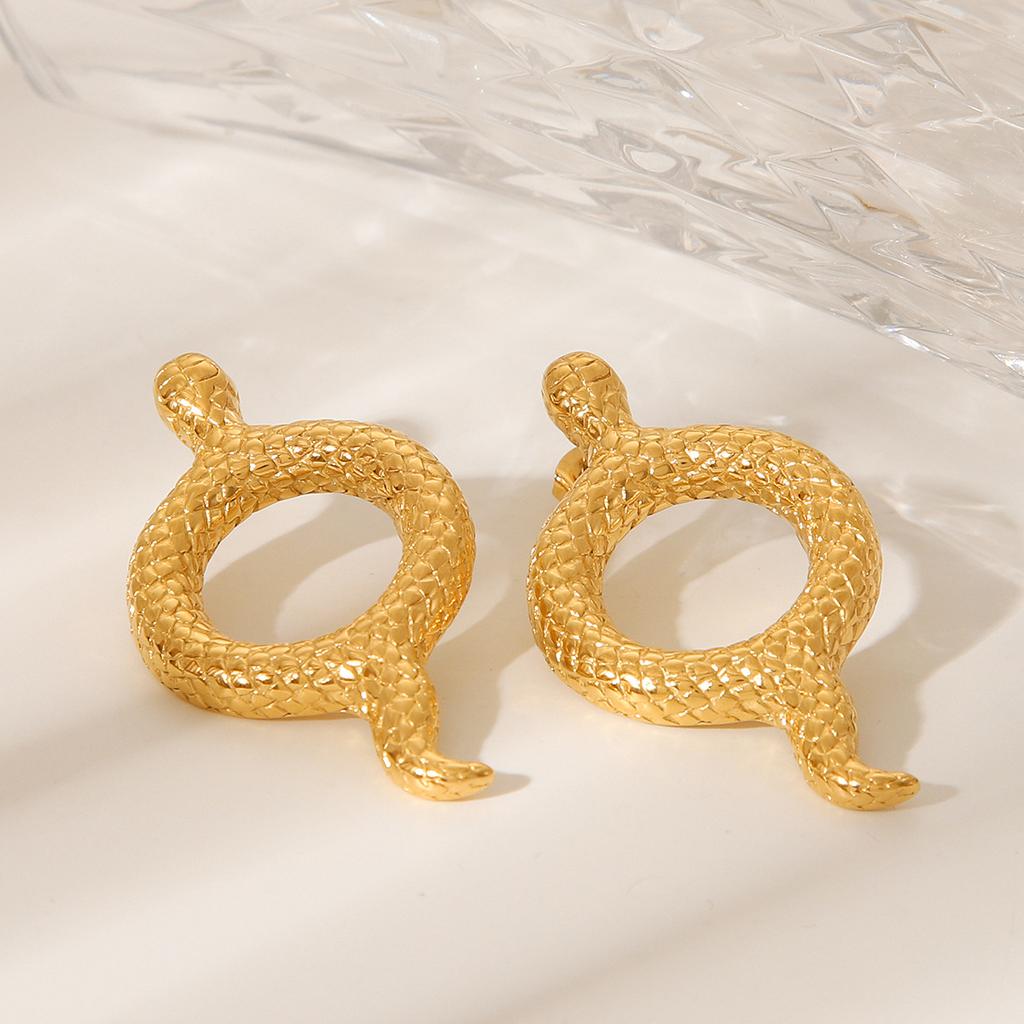 18K Gold Stainless Steel Hollow Snake Earrings for Women, Non-fading Titanium Steel Studs, Premium Style