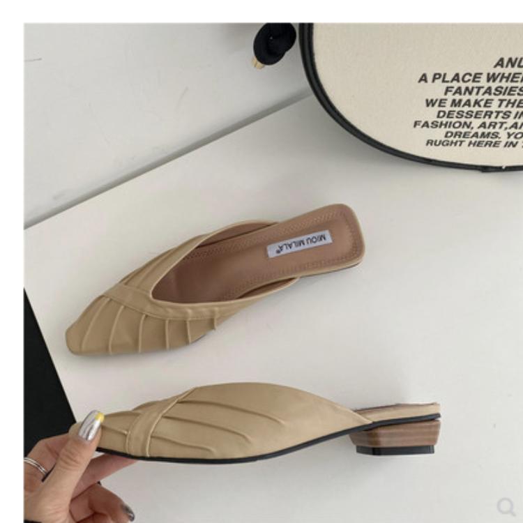 

Модные полуботинки с острым носком для женщин 2024 года, повседневные тапочки, роскошные мягкие новые плиссированные резиновые шлепанцы для отдыха, лаконичные полутапочки из ткани 40 хаки