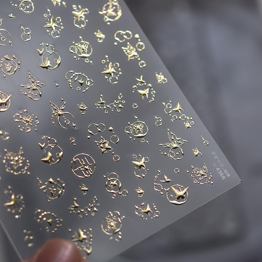 Exquisite Butterfly Border Photo Frame Nails Sticker Luxury Bronzing Flower Star Moon Gold Silver Nails Art Stickers DIY