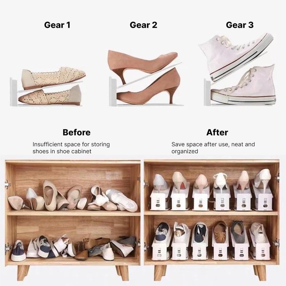 5 PACK Shoe Slots Organizer, Adjustable Double Layer Stack Shoe Holder Space Saver 50%, 3 Levels Adjustable,White Shoe Stacker for Closet Organization