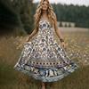 Women's Sleeveless V Neck Maxi Dress Summer Long Dress Casual Loose Fit Floral Print Bohemian Style Slip Dress