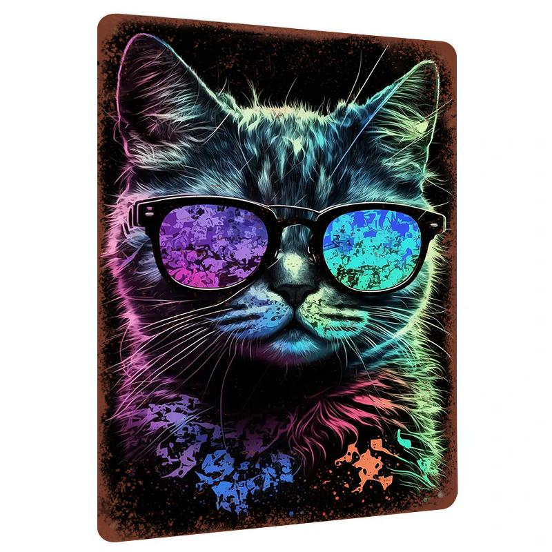 

Neon Sunglasses Cat Art Metal Tin Sign Modern Home Decor Wall Hanging Living Room Bedroom Creative Decoration 20x30cm（7.8x11.8inch）