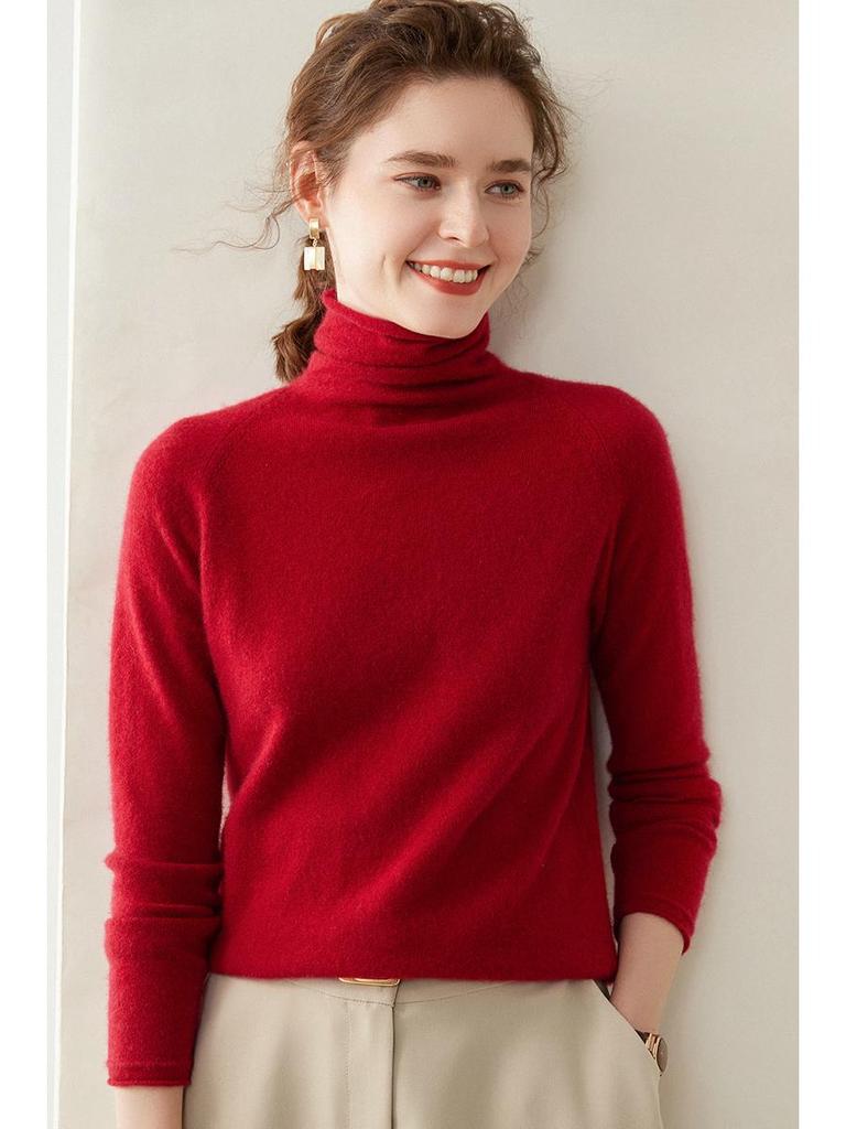 High-End Women's Loose Fit Cashmere Turtleneck Sweater with Rolled Edge