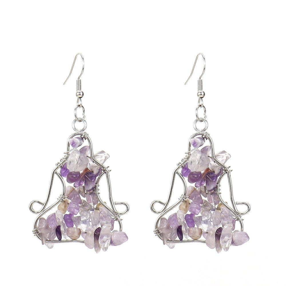 Hand Wound Natural Gravel Crystal Agate Amethyst Yoga Earrings Earrings E14 Fresh And Sweet