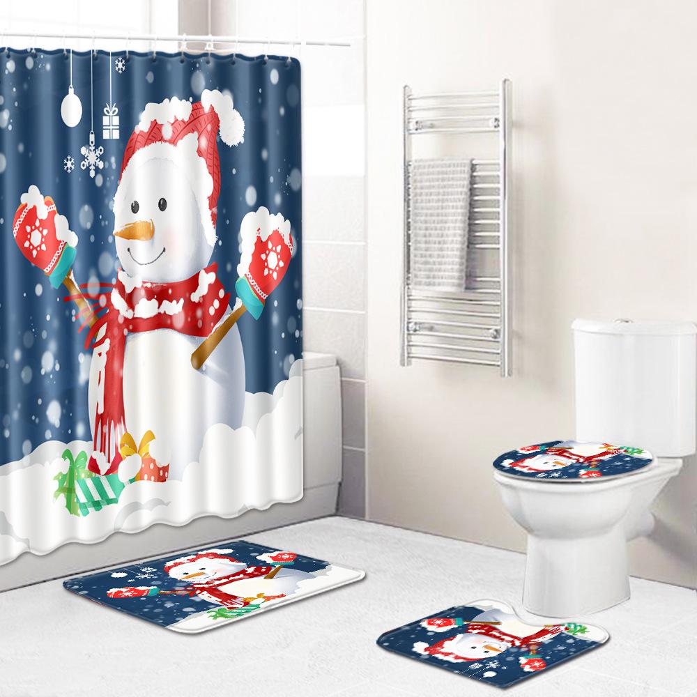 Christmas Bathroom Four-Piece Combination Set Household Door Mat Bedroom Floor Mat Living Room Carpet