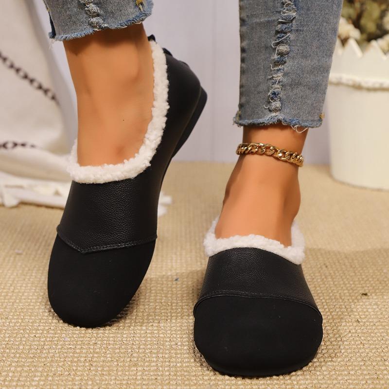 Women's Fleece-Lined Loafer 2025 Winter New Arrival Vintage-Style Round-Toe Soft-Sole Soft Leather Slip-On Warm Cotton Boots