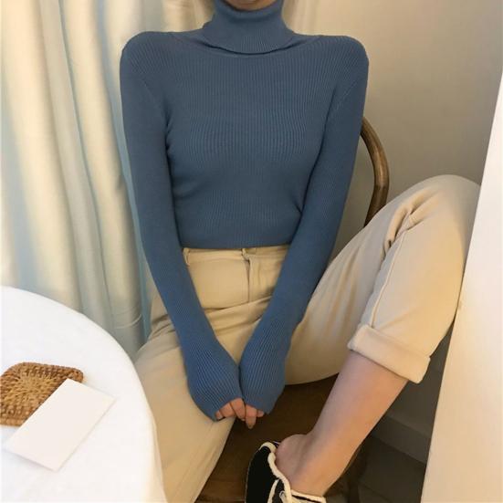 Women Knitting Tops Turtleneck Long Sleeve Solid Color Bottom Sweater Slim Fit Knitting Pullover Tops Autumn Winter Wear