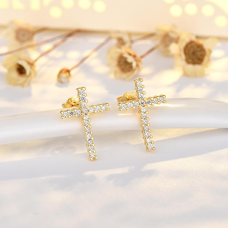 925 Sterling Silver Cross Stud Earrings For Women High Quality Exquisite Student Girlfriend Jewelry Accessories Heart GiftGood product