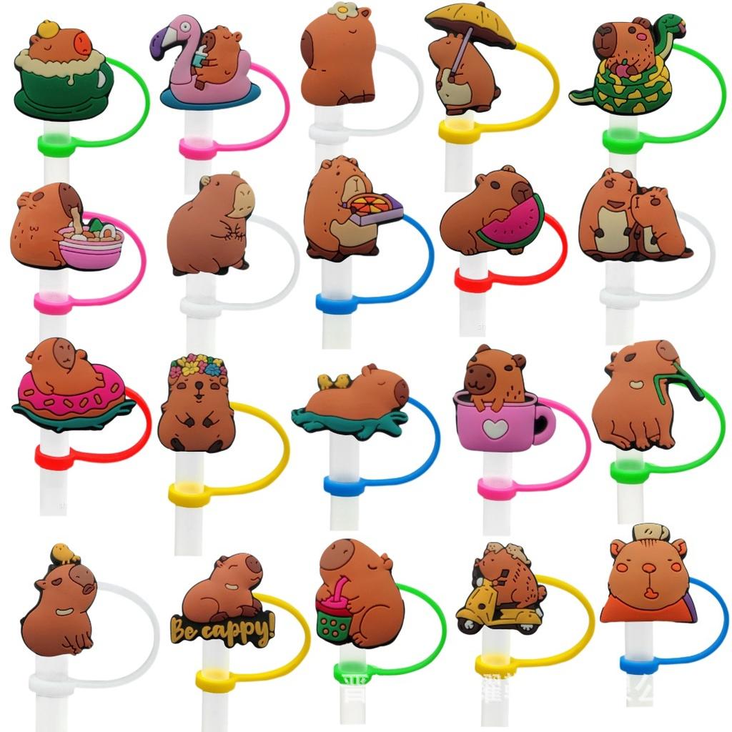 Cute Capybara 10mm Straw Cap Compatible with Stanley Cup Accessories Decoration Dustproof Straw Stopper Silicone Straw Cap