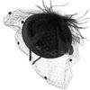 Elegant Black Plume Tea Party Headband for Women, Wedding Bride Hair Accessory with Veil, Mesh Cocktail Hat for Special Occasions and Photo Props