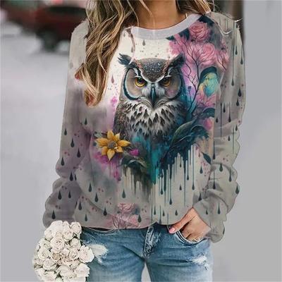 Animal Owl Print Style Pullovers for Women 2024 3D Printing Long Sleeves Sweater Loose Sweatshirts Leisure Time S-8XL Fashion