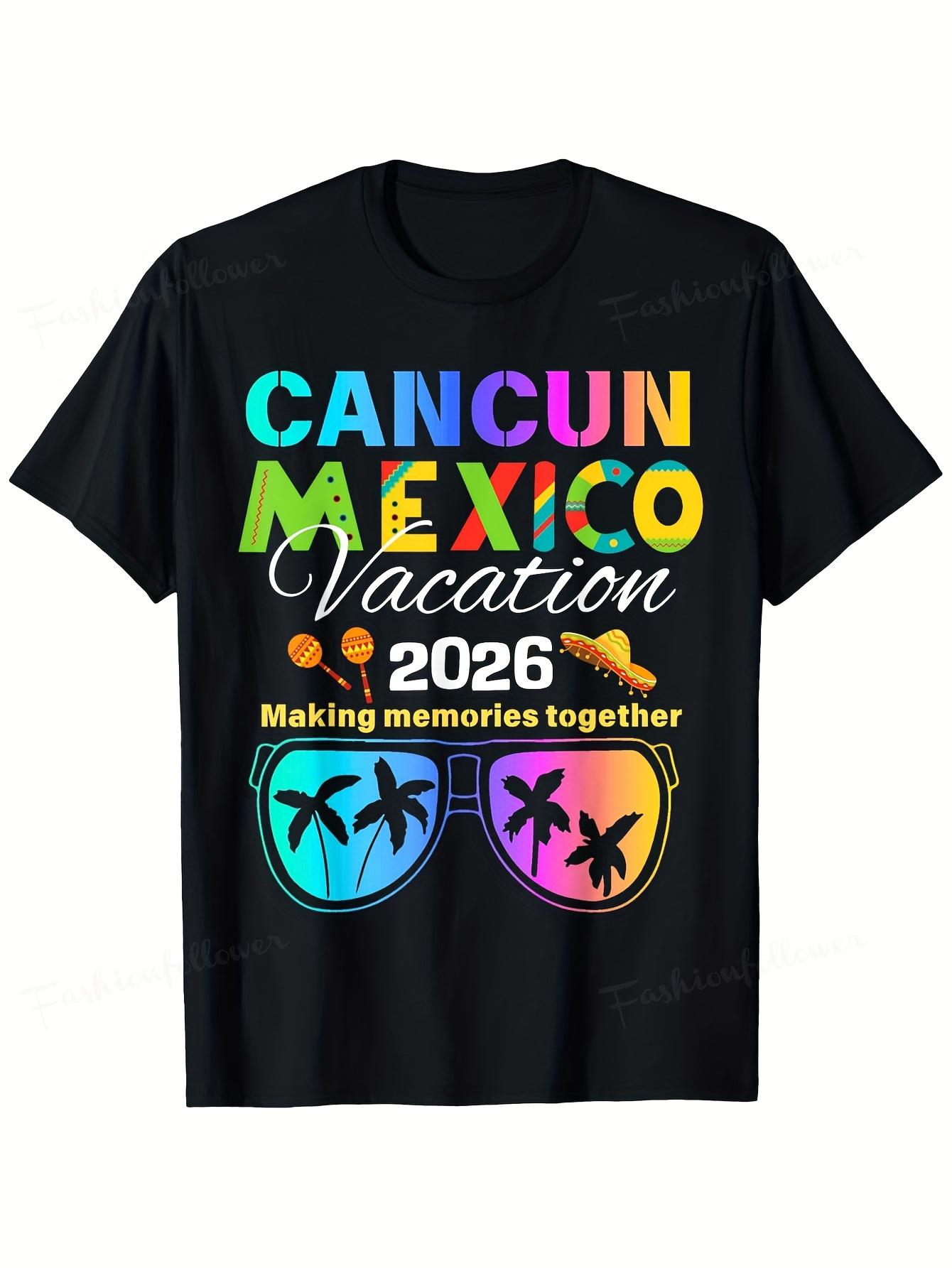 

100% Cotton Round Neck T-shirt Cancun Mexico Vacation Beach 2025 Trip Group Squad Colorful T-Shirt 5XL різнокольоровий