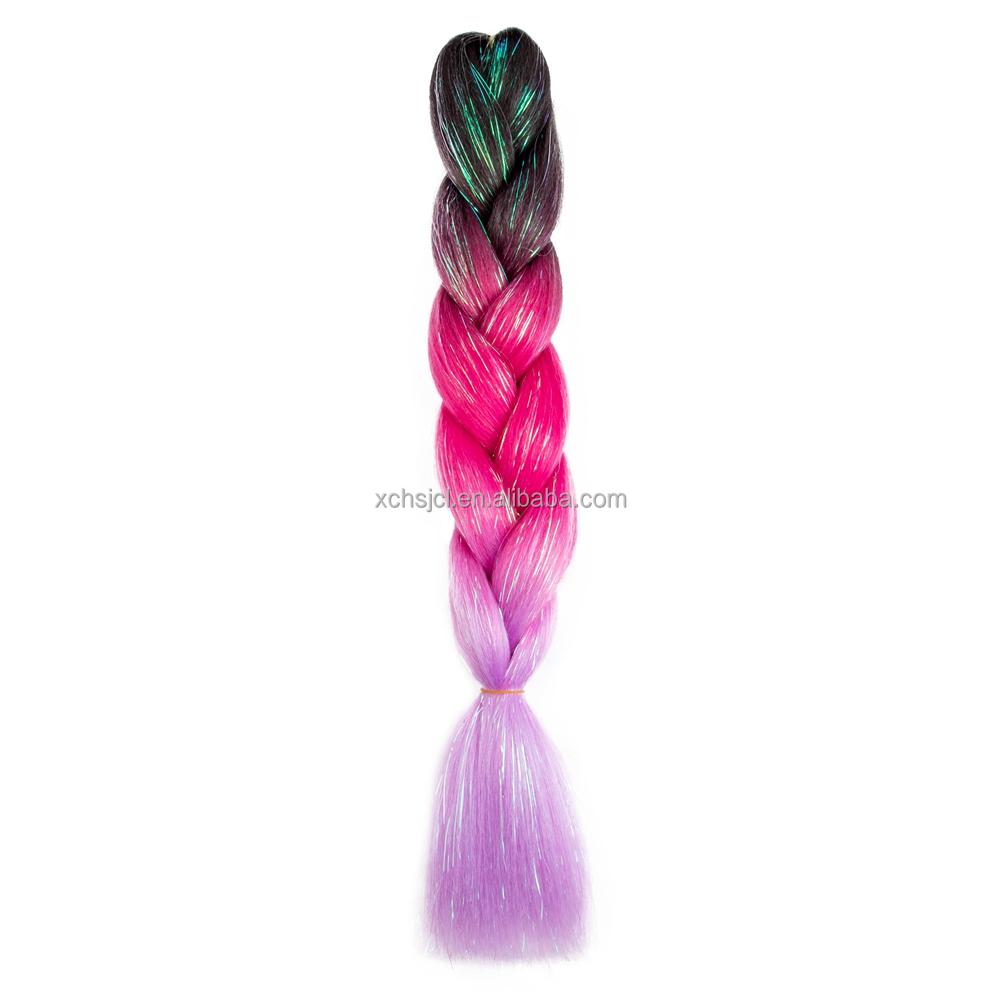 Customized Soft Heat Resistant Fiber Festival Ombre Pure 2 3 4 5 Tone Color Tinsel Glitter Jumbo Braiids