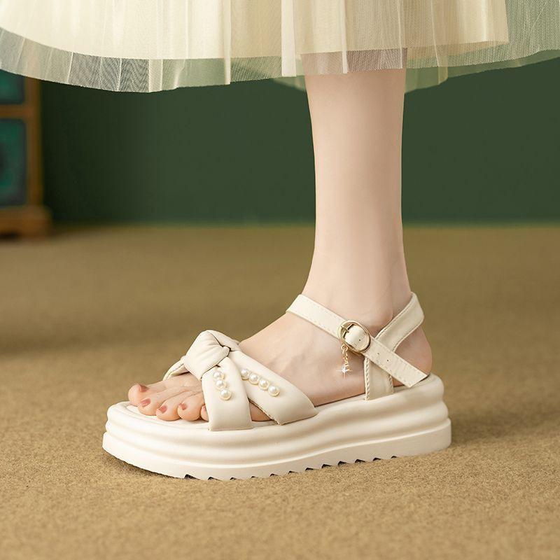 

Популярные юбки и сандалии для женского лета 2025 года, новые универсальные сандалии на толстой подошве и мягкой подошве, на одной пуговице, модные 40