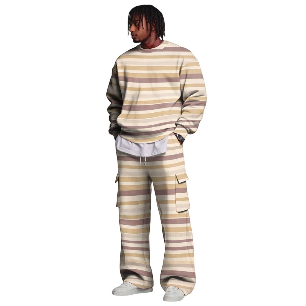 Set da Uomo con Felpa a Strati e Pantaloni Cargo con Vita Elasticizzata